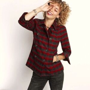 Cabi Red Buffalo Plaid Evermore Inspired  Flannel Blazer Peacoat M